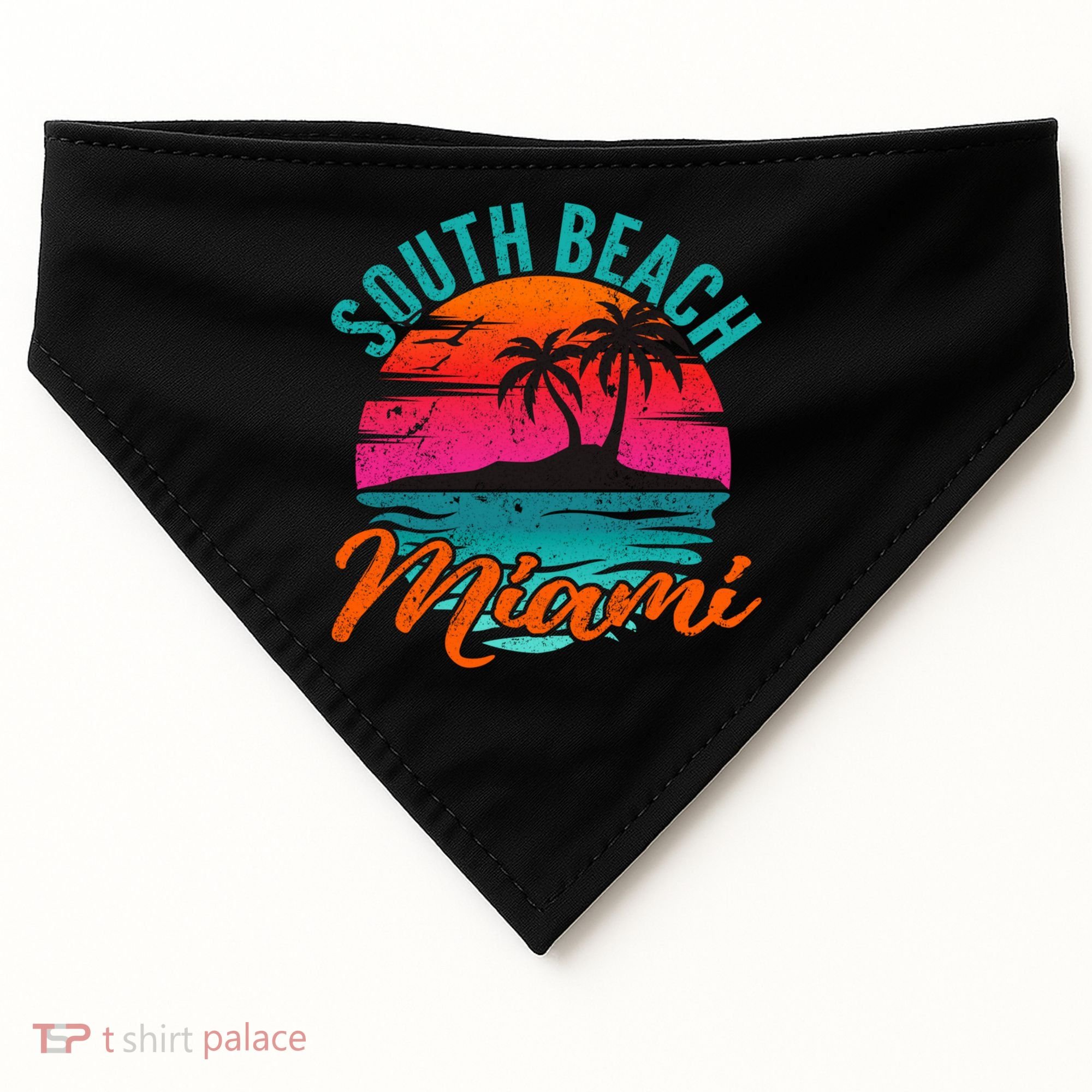 South Beach Miami Florida Sunset Vacation Distressed Grunge Cool Gift USA-Made Doggie Bandana