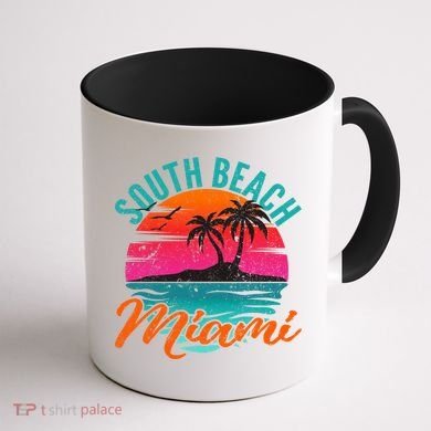 South Beach Miami Florida Sunset Vacation Distressed Grunge Cool Gift Coffee Mug back