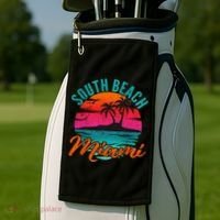 South Beach Miami Florida Sunset Vacation Distressed Grunge Cool Gift Golf Towel thumb 2