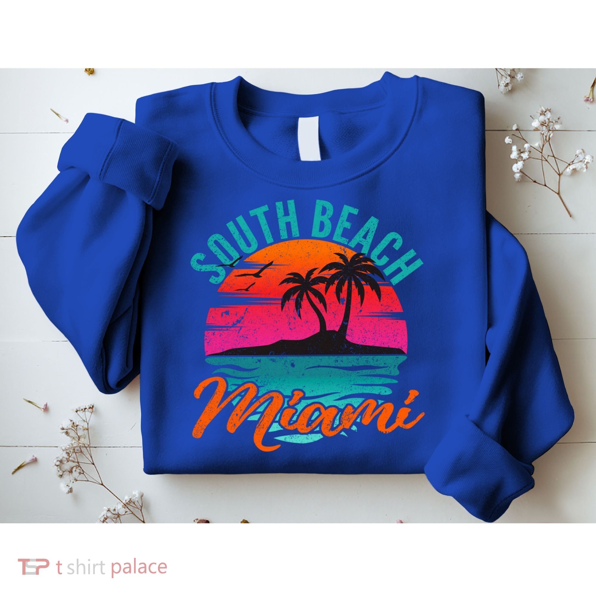 South Beach Miami Florida Sunset Vacation Distressed Grunge Cool Gift Sweatshirt