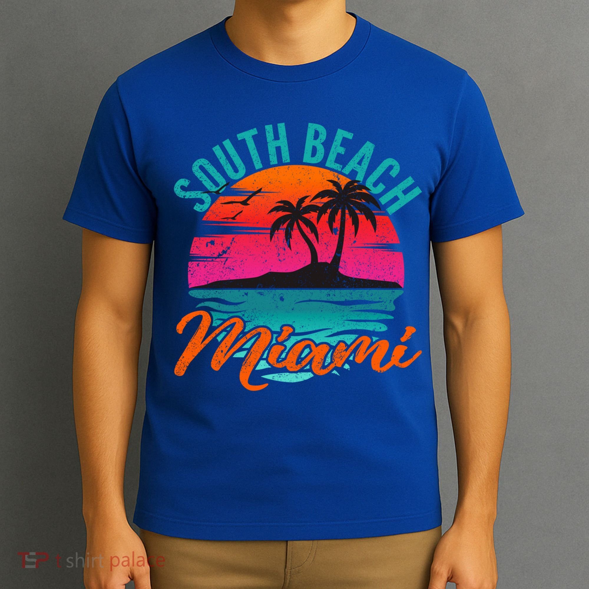 South Beach Miami Florida Sunset Vacation Distressed Grunge Cool Gift T-Shirt