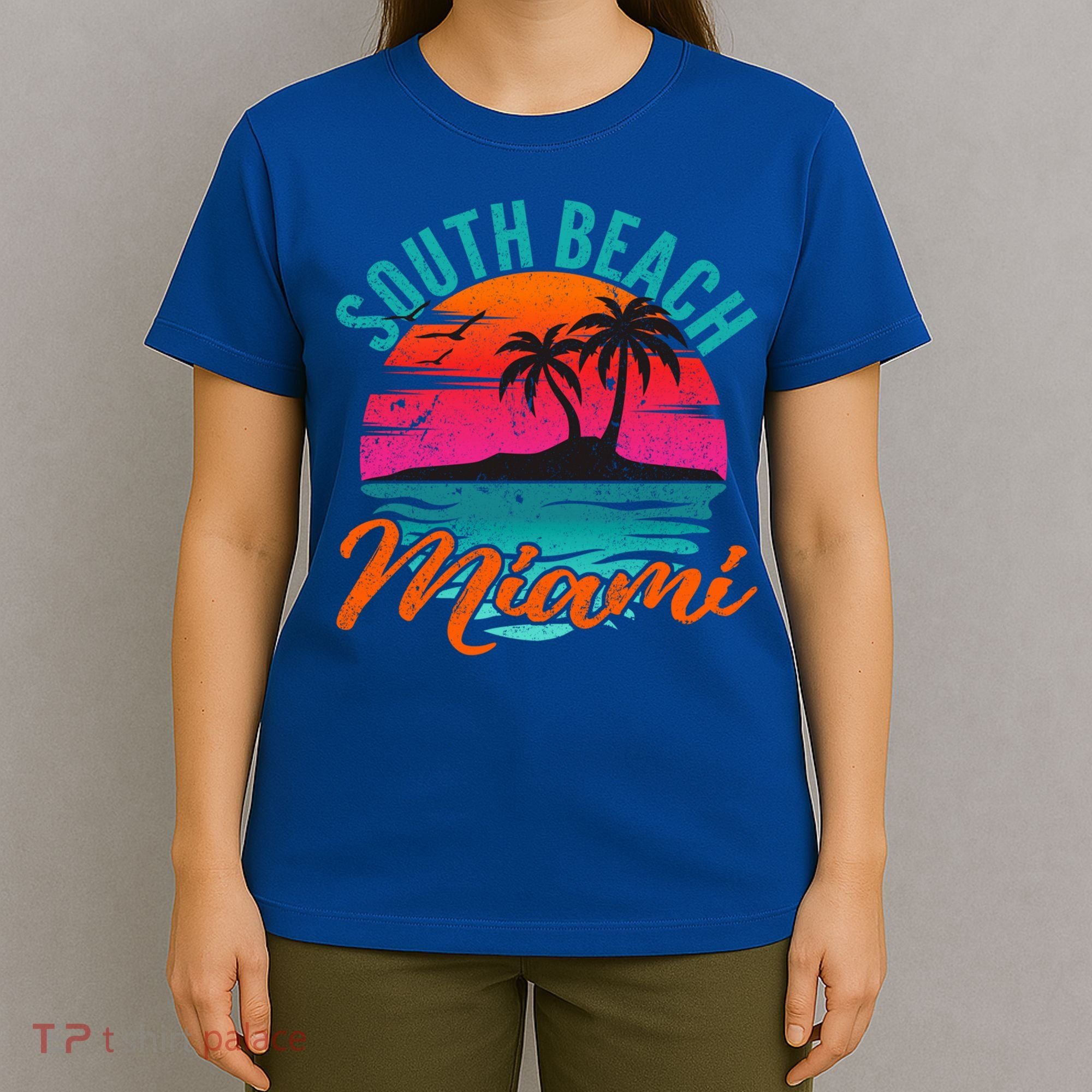South Beach Miami Florida Sunset Vacation Distressed Grunge Cool Gift T-Shirt