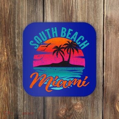 South Beach Miami Florida Sunset Vacation Distressed Grunge Cool Gift Coaster