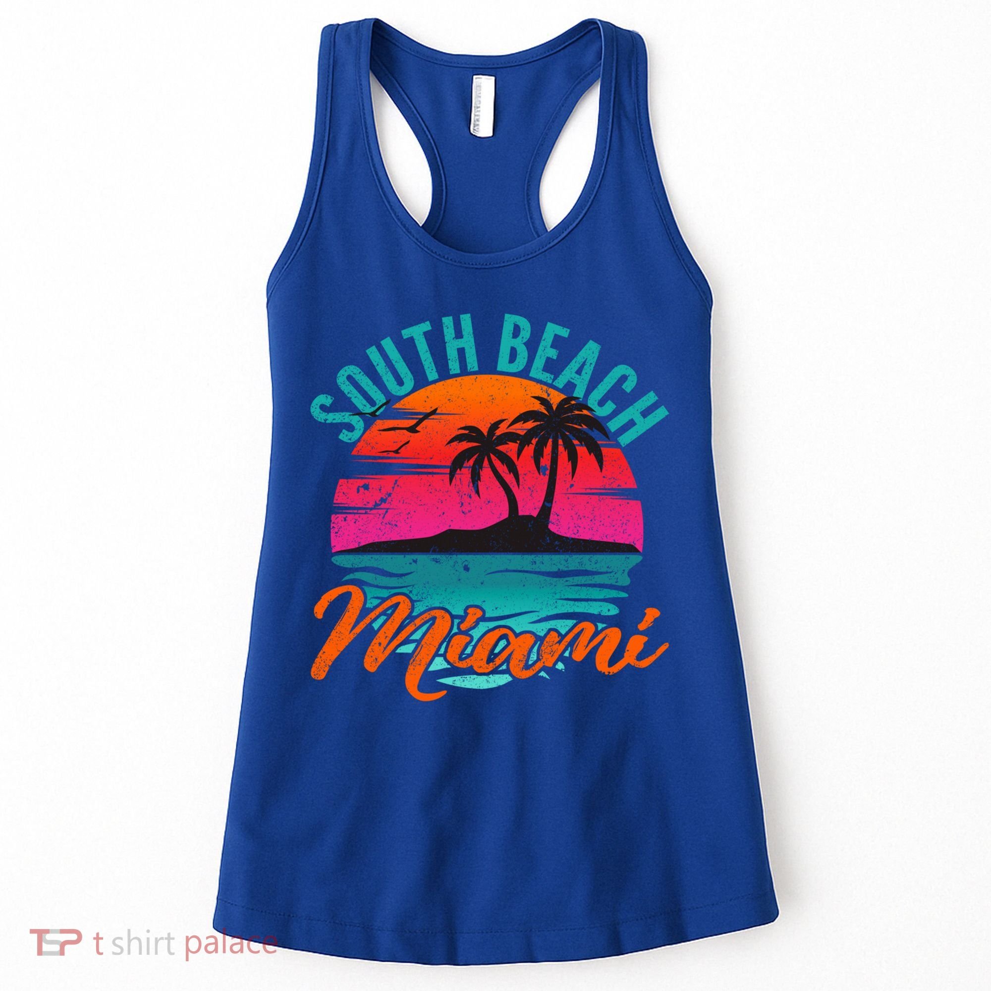 South Beach Miami Florida Sunset Vacation Distressed Grunge Cool Gift Women's Tank Top