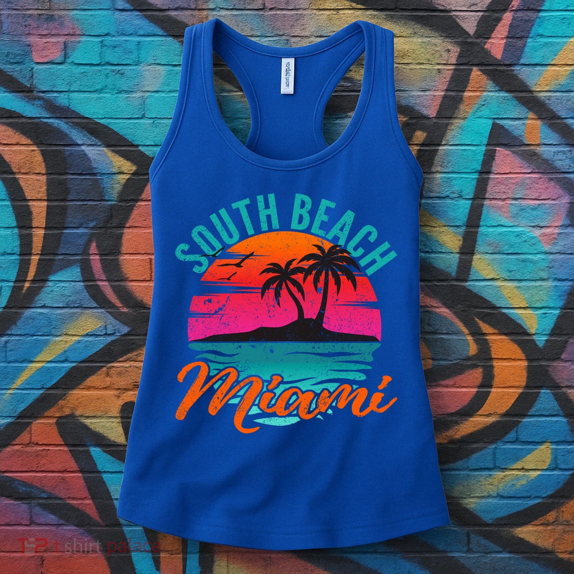 South Beach Miami Florida Sunset Vacation Distressed Grunge Cool Gift Women's Tank Top
