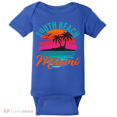 South Beach Miami Florida Sunset Vacation Distressed Grunge Cool Gift Baby Bodysuit