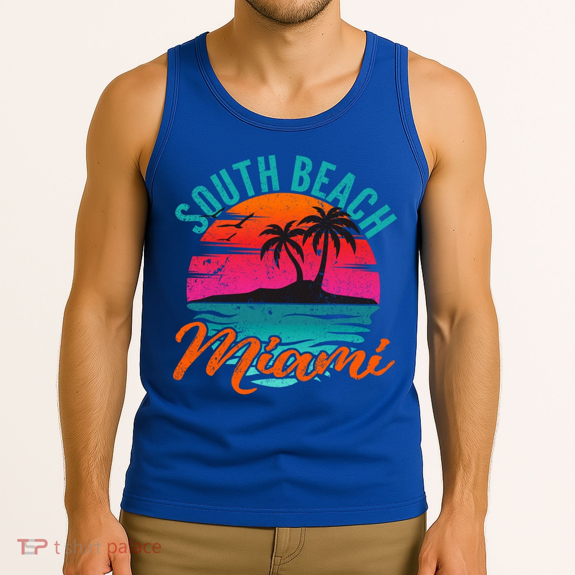 South Beach Miami Florida Sunset Vacation Distressed Grunge Cool Gift Tank Top
