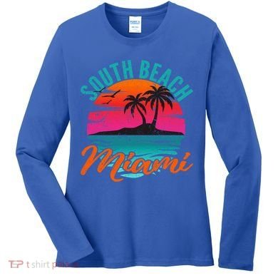 South Beach Miami Florida Sunset Vacation Distressed Grunge Cool Gift Women's Long Sleeve Shirt
