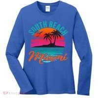 South Beach Miami Florida Sunset Vacation Distressed Grunge Cool Gift Women's Long Sleeve Shirt thumb 0