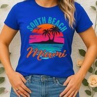 South Beach Miami Florida Sunset Vacation Distressed Grunge Cool Gift Women's T-Shirt thumb 2