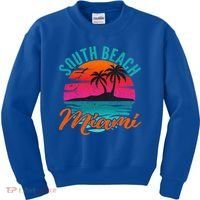 South Beach Miami Florida Sunset Vacation Distressed Grunge Cool Gift Kids Sweatshirt thumb 0