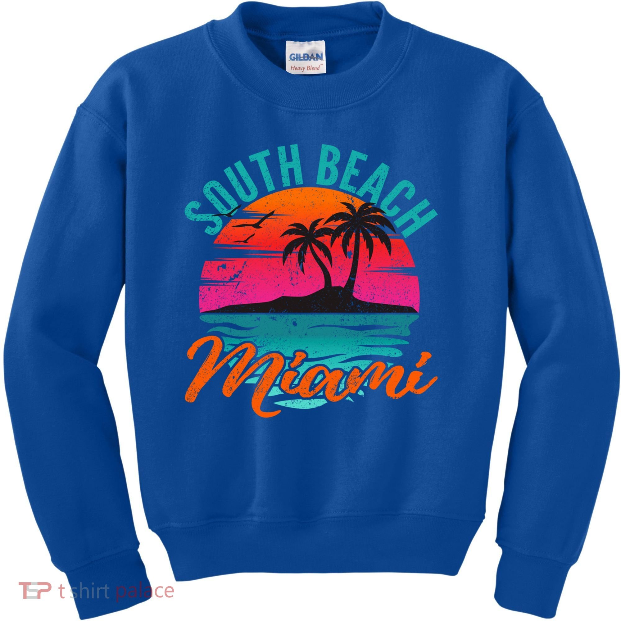 South Beach Miami Florida Sunset Vacation Distressed Grunge Cool Gift Kids Sweatshirt