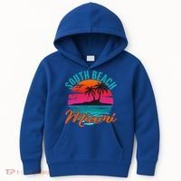 South Beach Miami Florida Sunset Vacation Distressed Grunge Cool Gift Kids Hoodie thumb 0