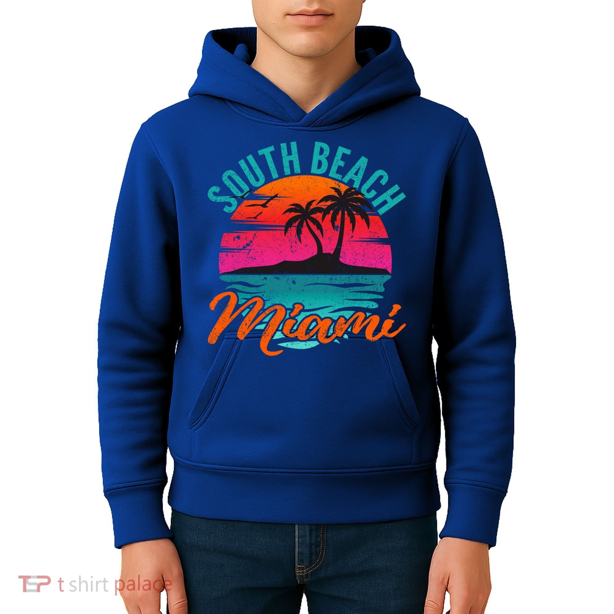 South Beach Miami Florida Sunset Vacation Distressed Grunge Cool Gift Kids Hoodie