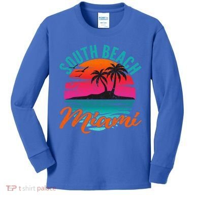 South Beach Miami Florida Sunset Vacation Distressed Grunge Cool Gift Kids Long Sleeve Shirt