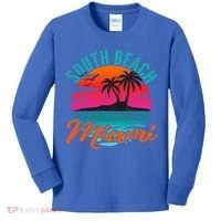 South Beach Miami Florida Sunset Vacation Distressed Grunge Cool Gift Kids Long Sleeve Shirt thumb 0