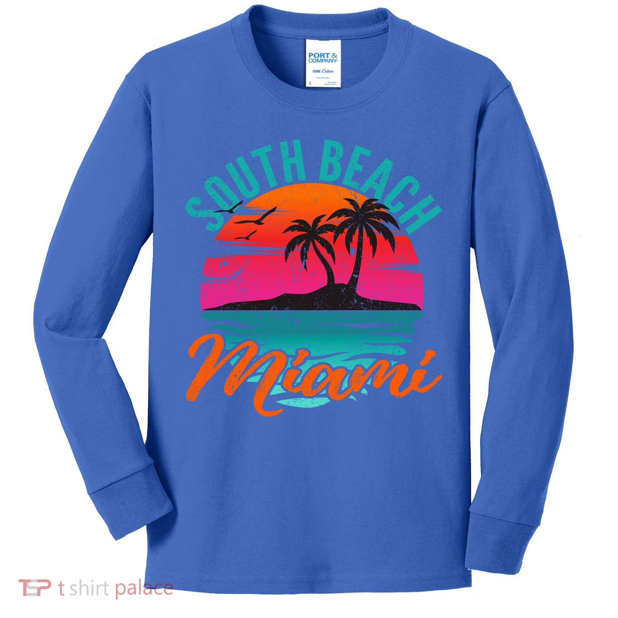 South Beach Miami Florida Sunset Vacation Distressed Grunge Cool Gift Kids Long Sleeve Shirt