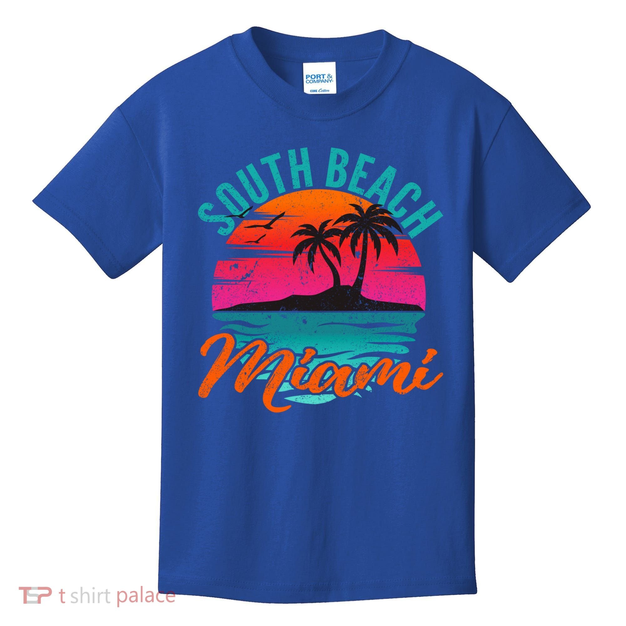 South Beach Miami Florida Sunset Vacation Distressed Grunge Cool Gift Kids T-Shirt