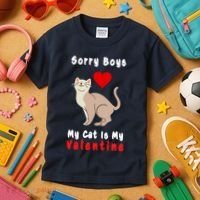 Sorry Boys My Cat Is My Valentine Cute Kids T-Shirt thumb 3