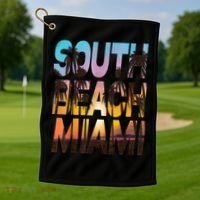 South Beach Miami Sunset I Love Miami Beach Souvenir Golf Towel thumb 1