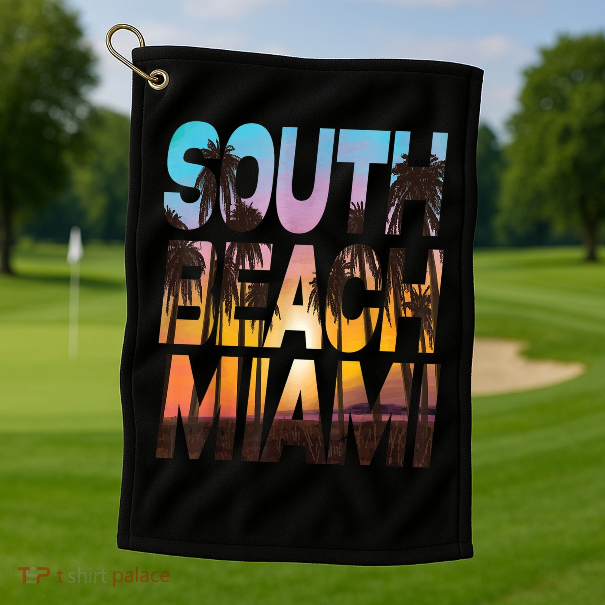 South Beach Miami Sunset I Love Miami Beach Souvenir Golf Towel