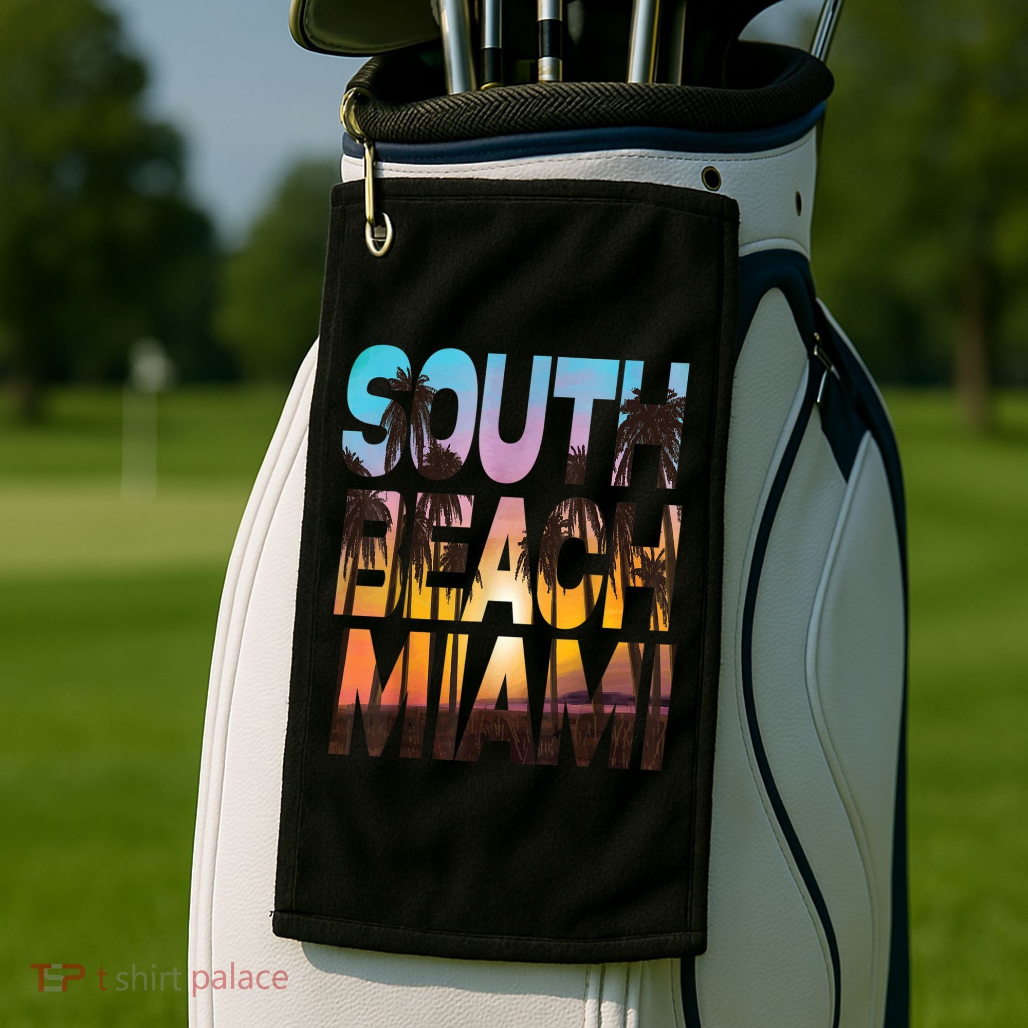 South Beach Miami Sunset I Love Miami Beach Souvenir Golf Towel