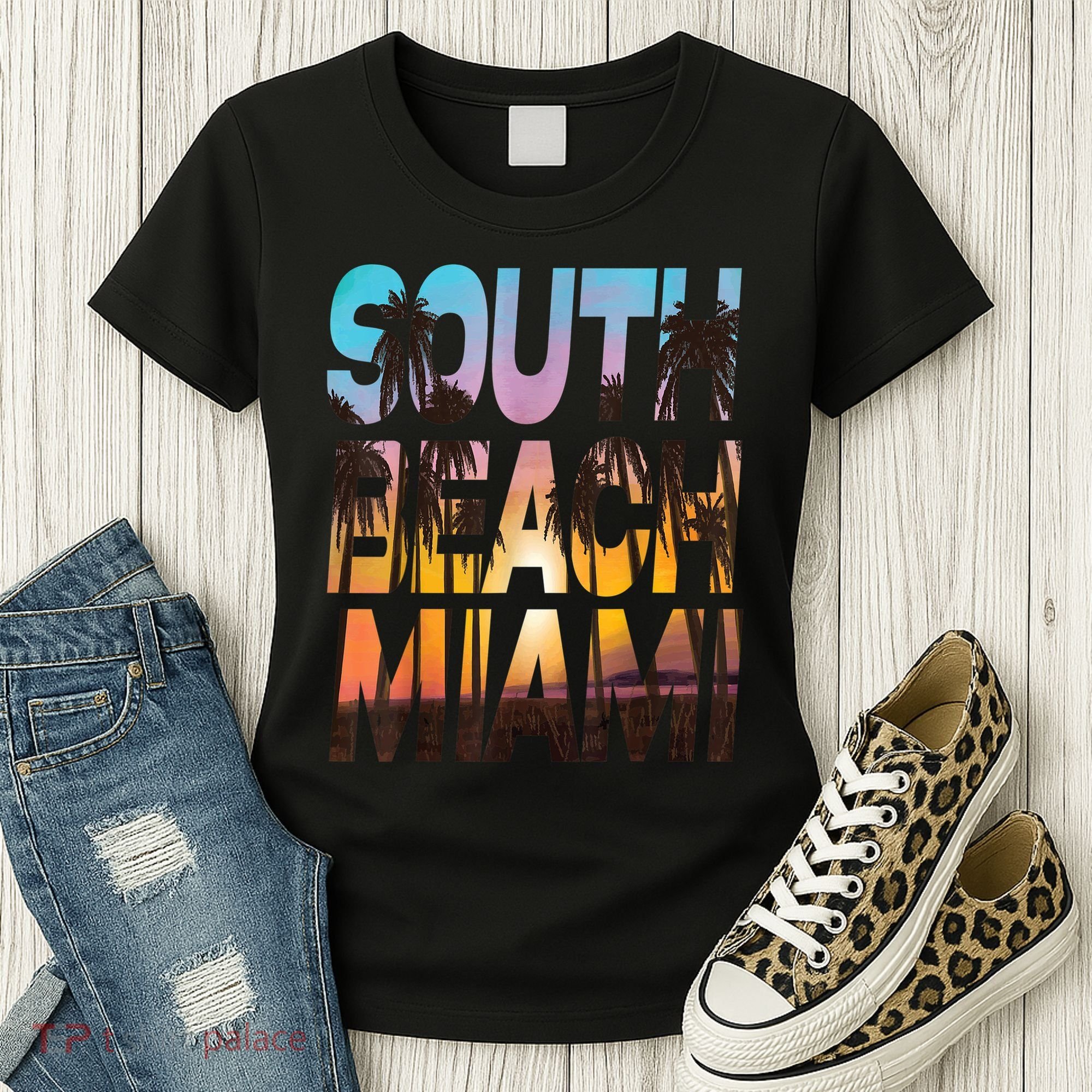 South Beach Miami Sunset I Love Miami Beach Souvenir Women's T-Shirt