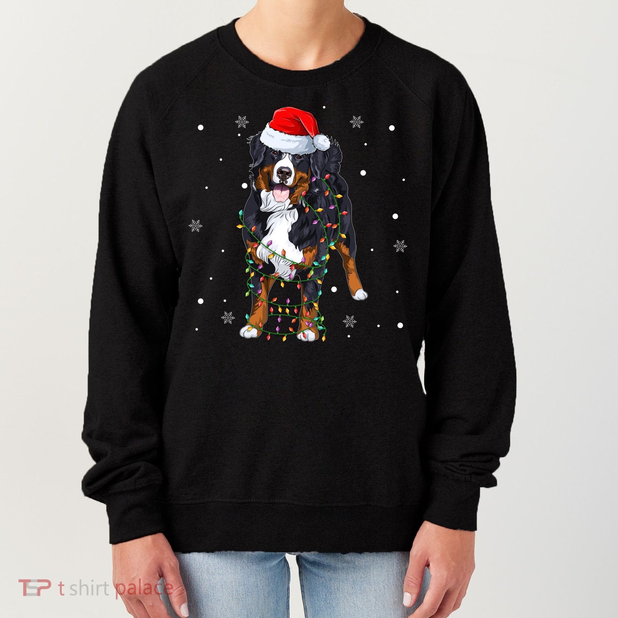 Santa Bernese Mountain Dog Xmas Tree Light Merry Christmas Great Gift Women's Sweatshirt