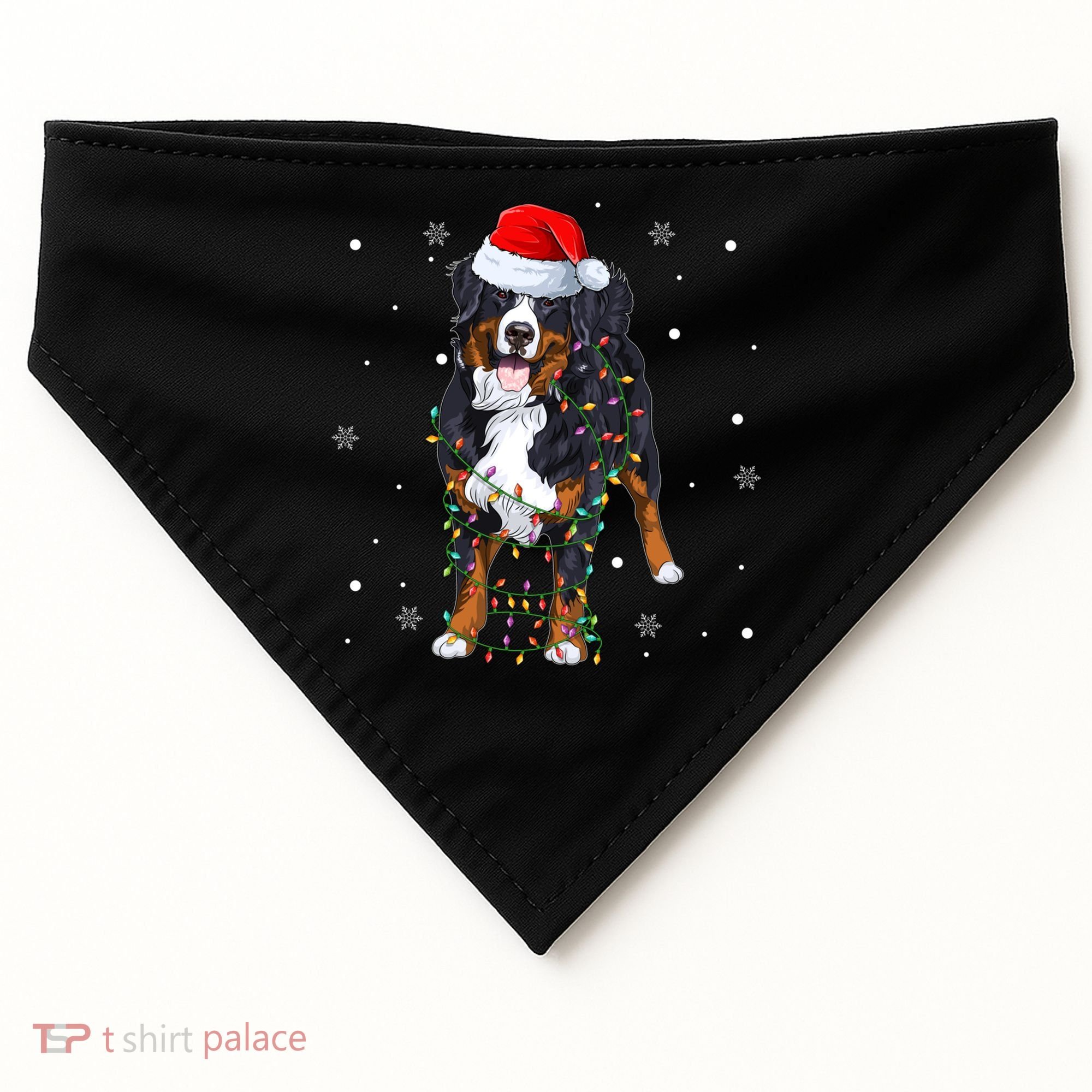 Santa Bernese Mountain Dog Xmas Tree Light Merry Christmas Great Gift USA-Made Doggie Bandana