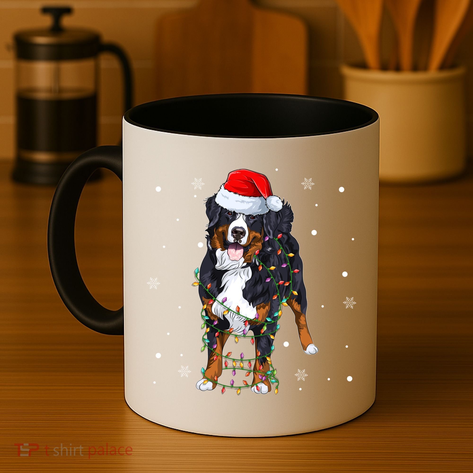 Santa Bernese Mountain Dog Xmas Tree Light Merry Christmas Great Gift Coffee Mug