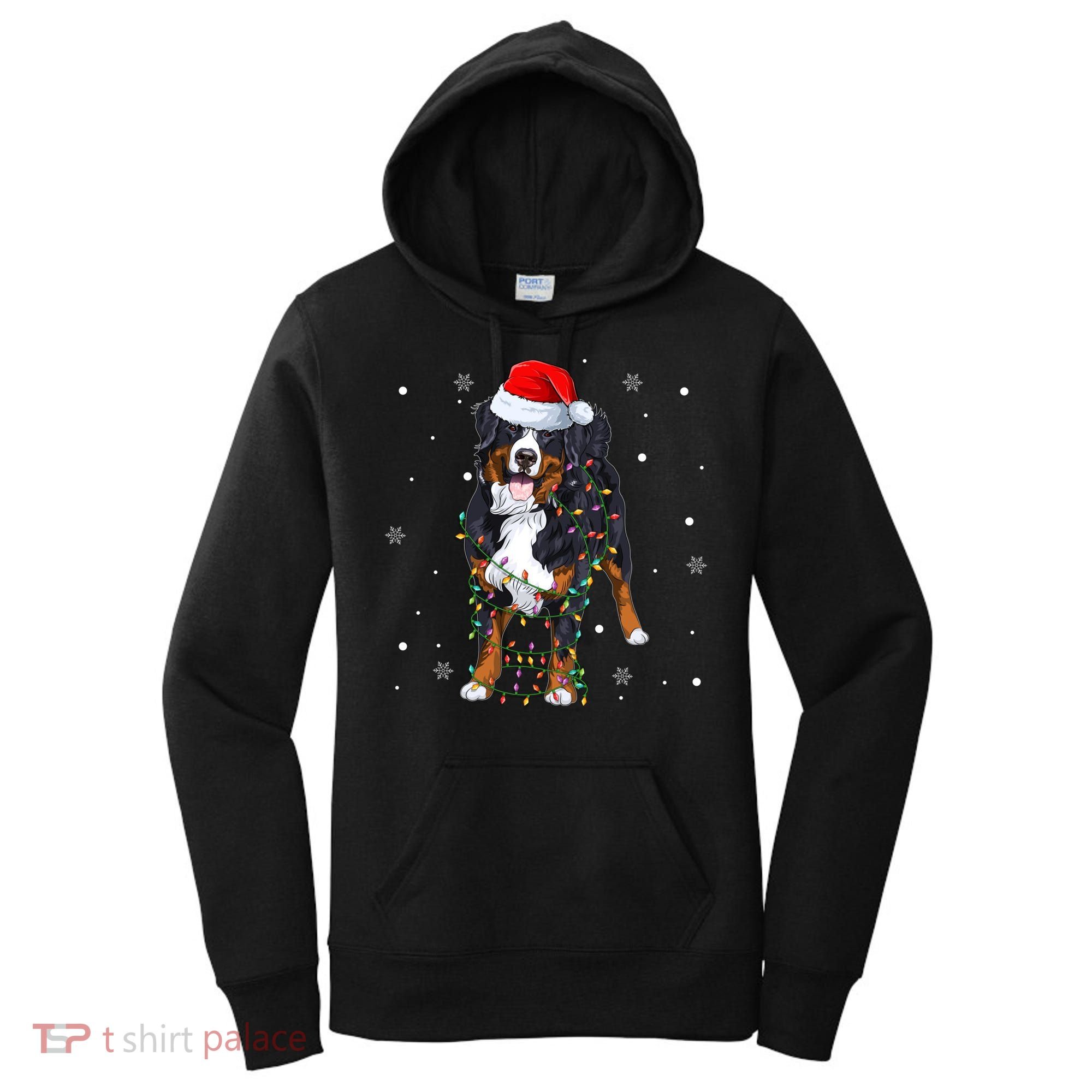 Santa Bernese Mountain Dog Xmas Tree Light Merry Christmas Great Gift Women's Hoodie