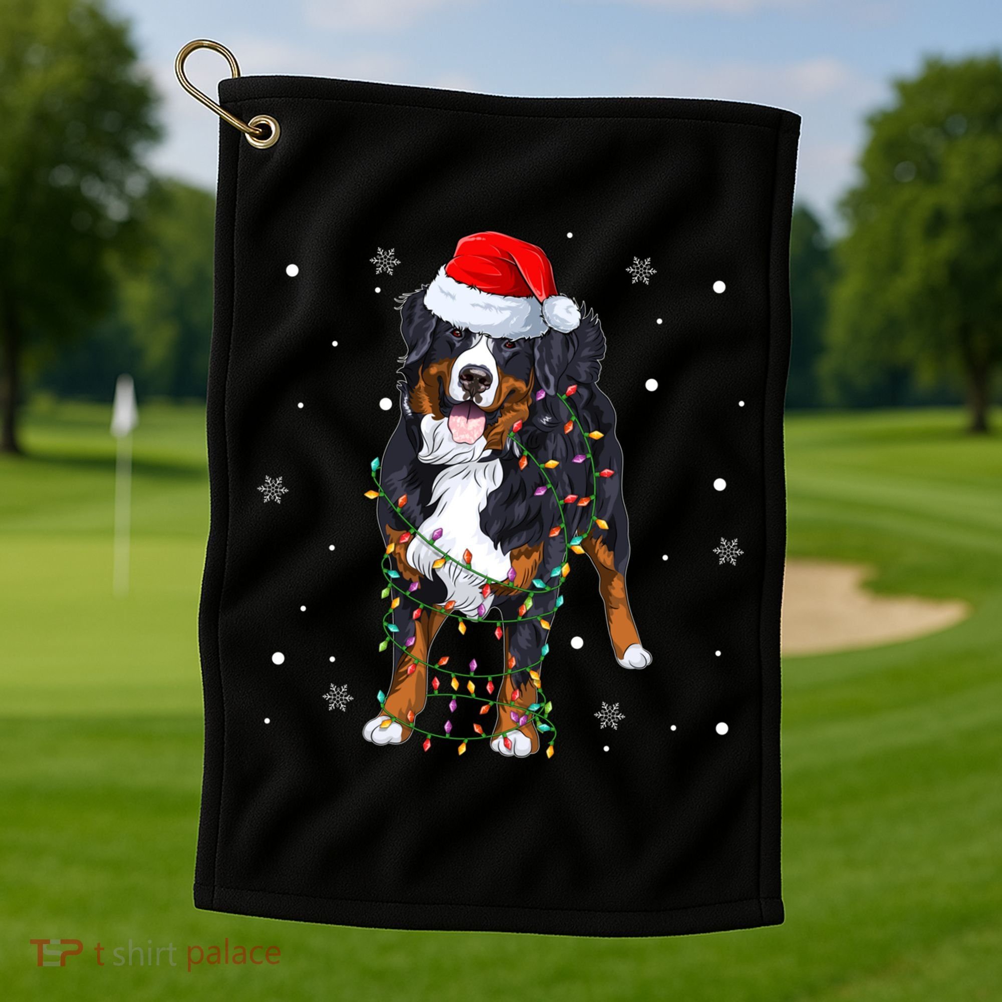 Santa Bernese Mountain Dog Xmas Tree Light Merry Christmas Great Gift Golf Towel