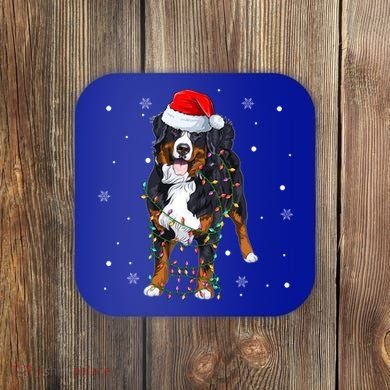 Santa Bernese Mountain Dog Xmas Tree Light Merry Christmas Great Gift Coaster