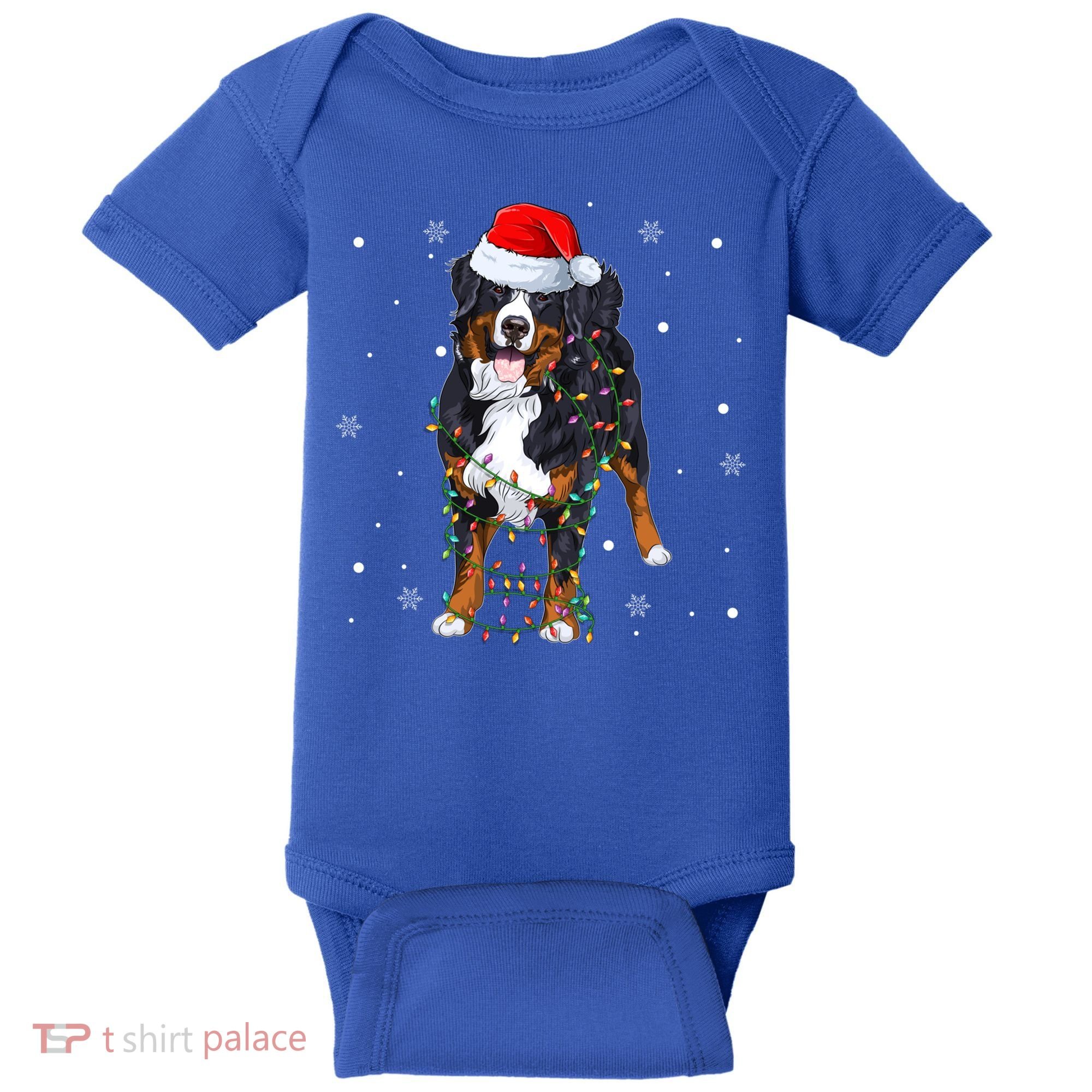 Santa Bernese Mountain Dog Xmas Tree Light Merry Christmas Great Gift Baby Bodysuit
