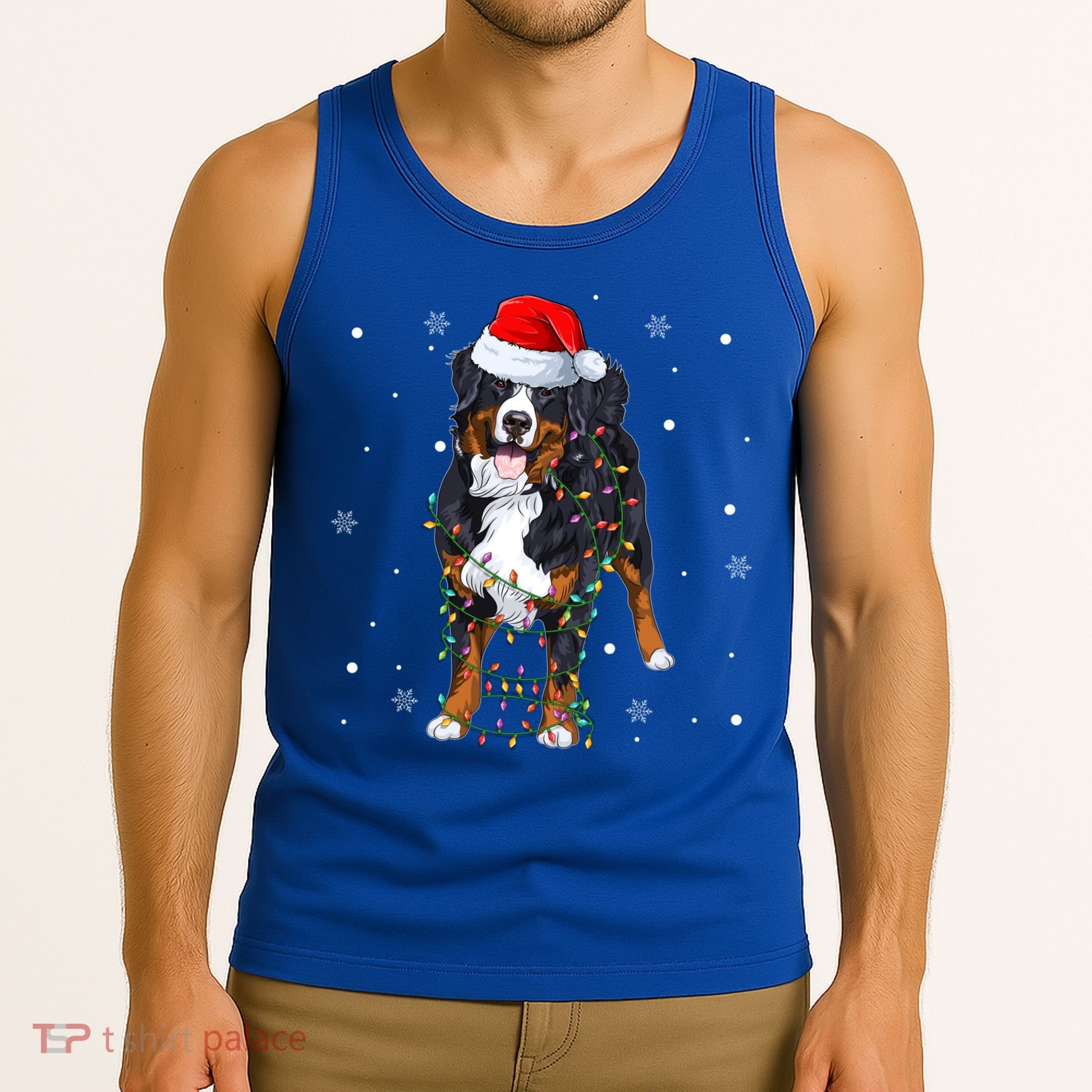Santa Bernese Mountain Dog Xmas Tree Light Merry Christmas Great Gift Tank Top