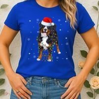 Santa Bernese Mountain Dog Xmas Tree Light Merry Christmas Great Gift Women's T-Shirt thumb 2