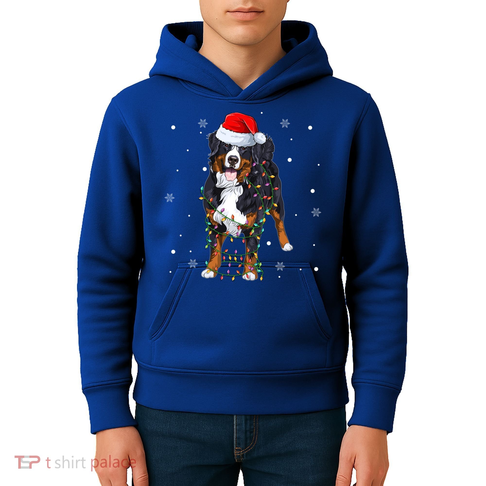 Santa Bernese Mountain Dog Xmas Tree Light Merry Christmas Great Gift Kids Hoodie