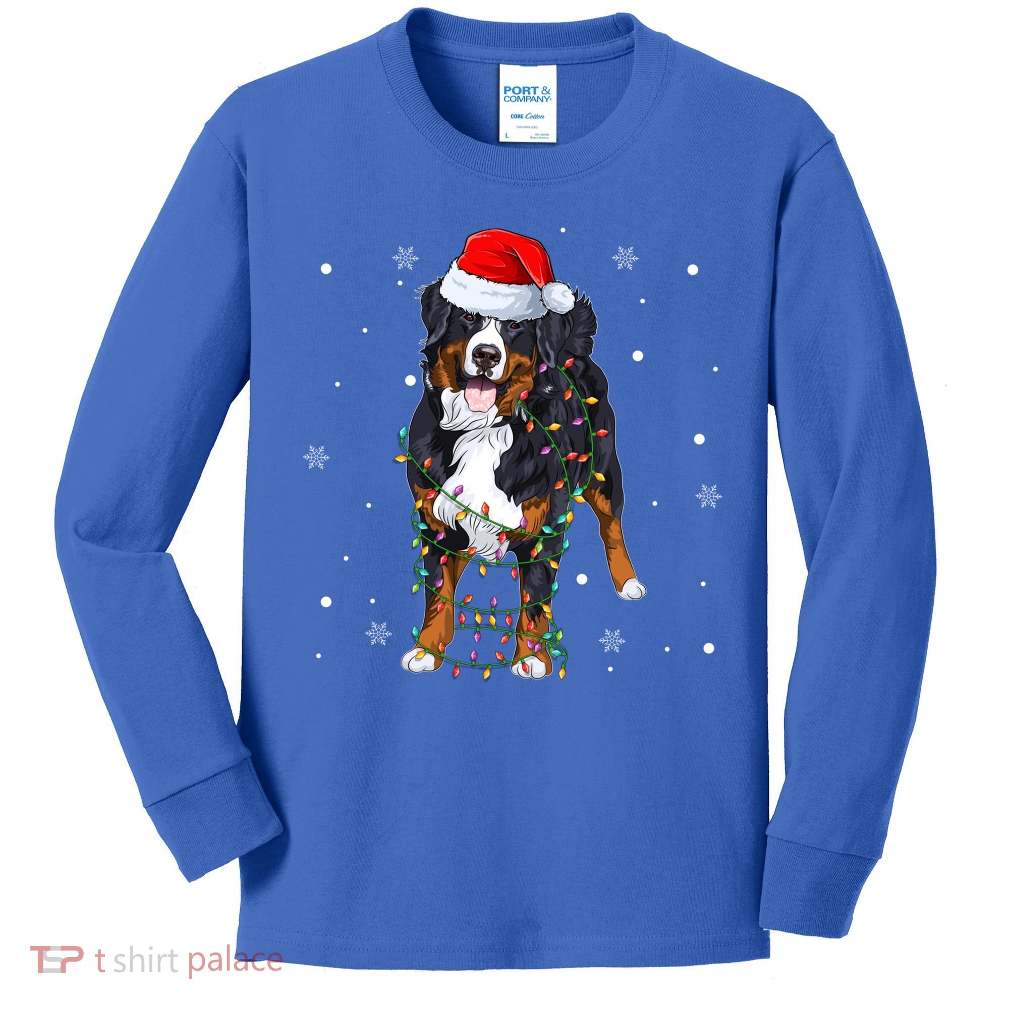 Santa Bernese Mountain Dog Xmas Tree Light Merry Christmas Great Gift Kids Long Sleeve Shirt