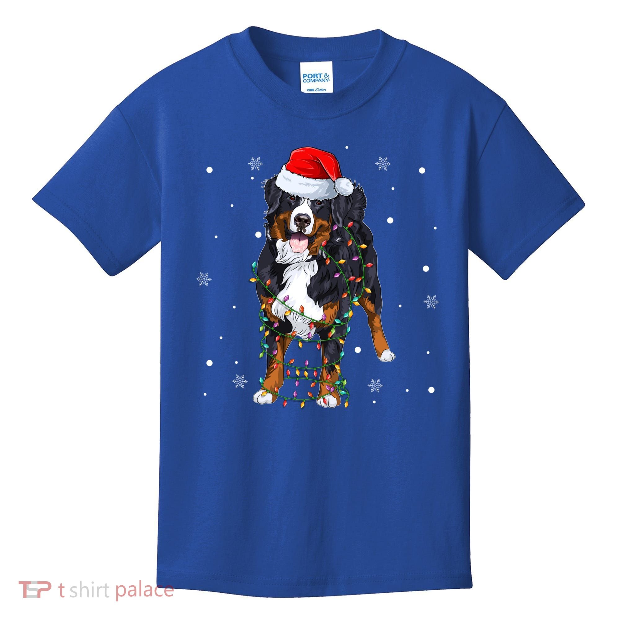 Santa Bernese Mountain Dog Xmas Tree Light Merry Christmas Great Gift Kids T-Shirt