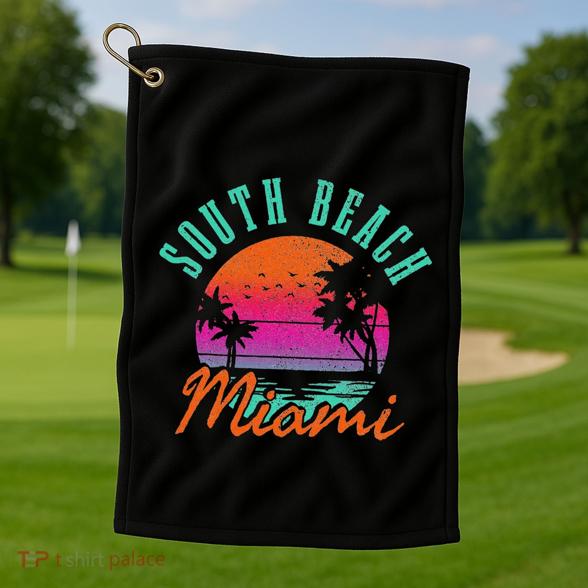 South Beach Miami Retro Florida Usa Souvenir Gift Golf Towel