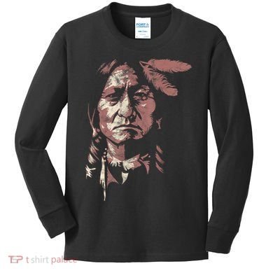 Sitting Bull Native American Chief Indian Warrior Kids Long Sleeve Shirt