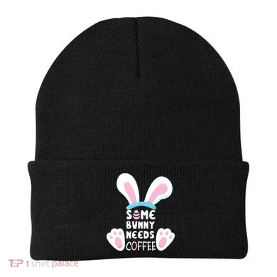 Some Bunny Needs Coffee Rabbit Funny Easter Beanie