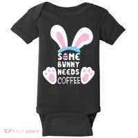 Some Bunny Needs Coffee   Rabbit Funny Easter Baby Bodysuit thumb 0