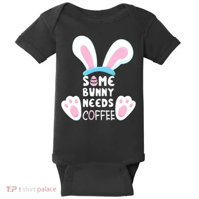 Some Bunny Needs Coffee   Rabbit Funny Easter Baby Bodysuit