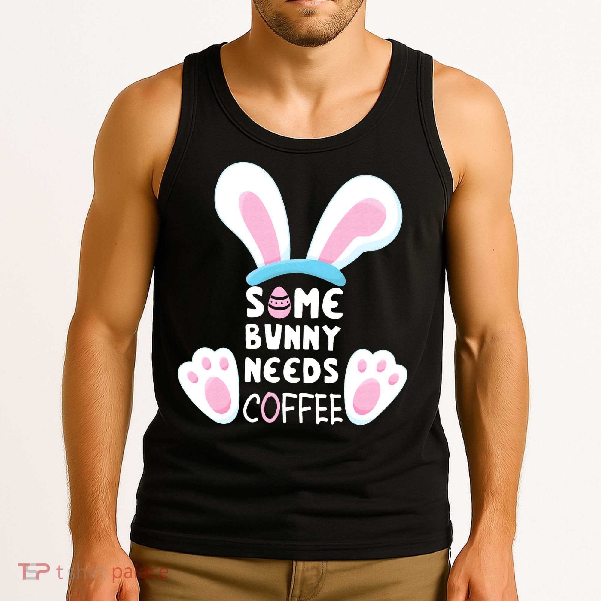 Some Bunny Needs Coffee   Rabbit Funny Easter Tank Top
