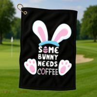 Some Bunny Needs Coffee   Rabbit Funny Easter Golf Towel thumb 1