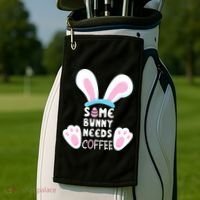 Some Bunny Needs Coffee   Rabbit Funny Easter Golf Towel thumb 2