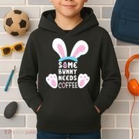 Some Bunny Needs Coffee   Rabbit Funny Easter Kids Hoodie thumb 2