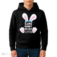 Some Bunny Needs Coffee   Rabbit Funny Easter Kids Hoodie thumb 4