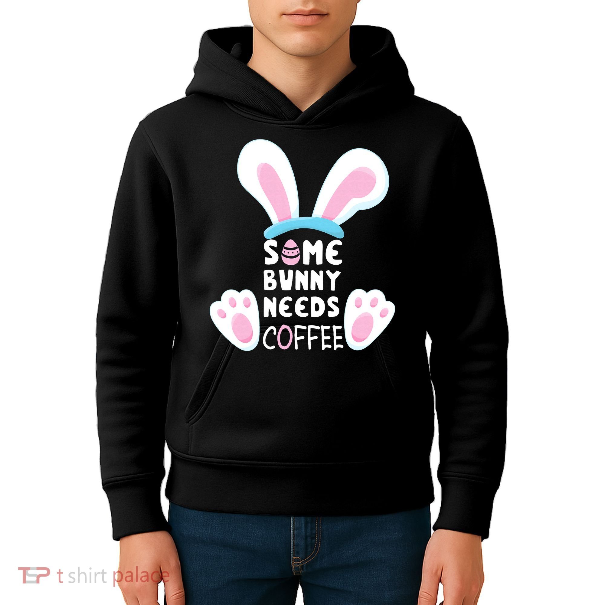 Some Bunny Needs Coffee   Rabbit Funny Easter Kids Hoodie